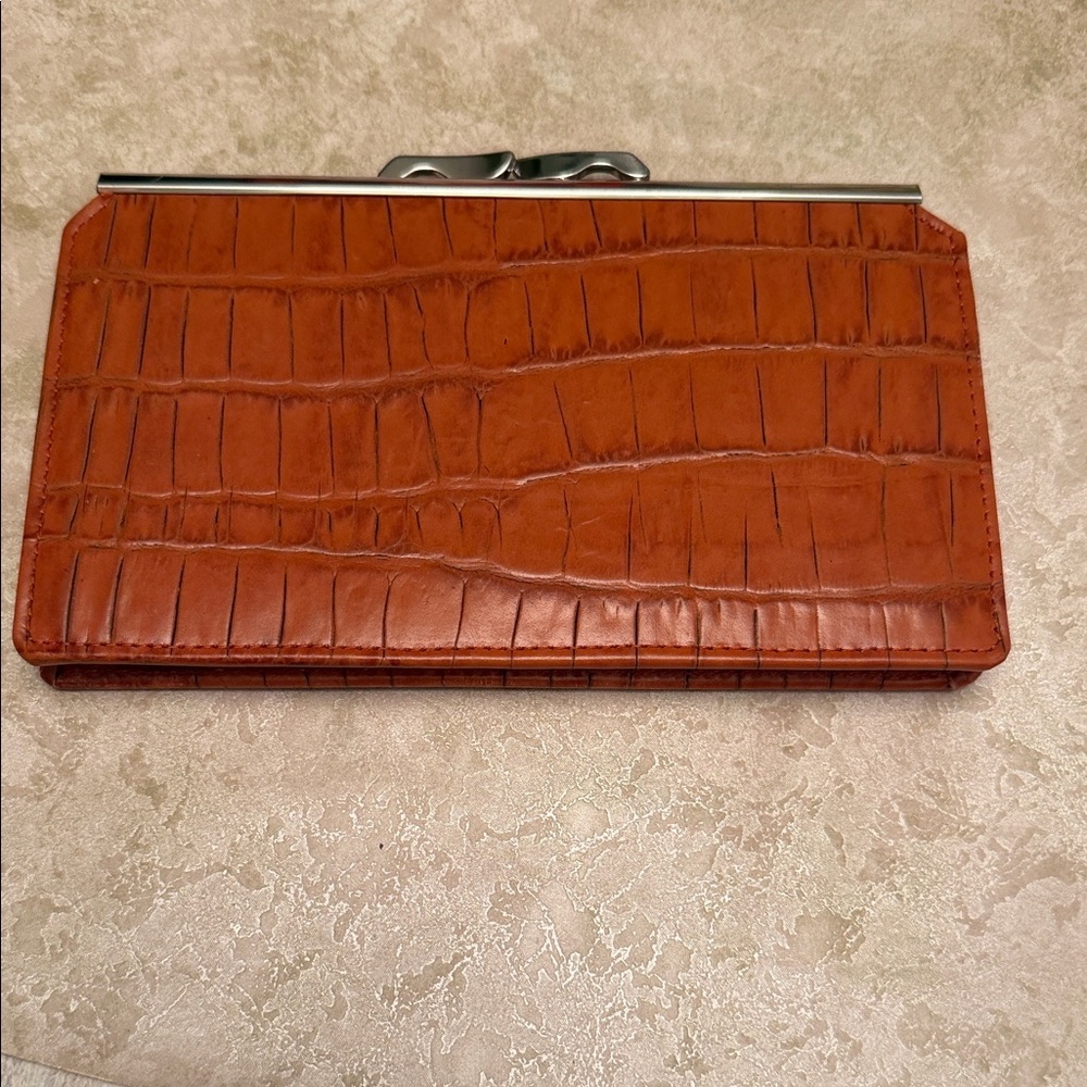 Elegant Brown Crocodile-Embossed Clutch